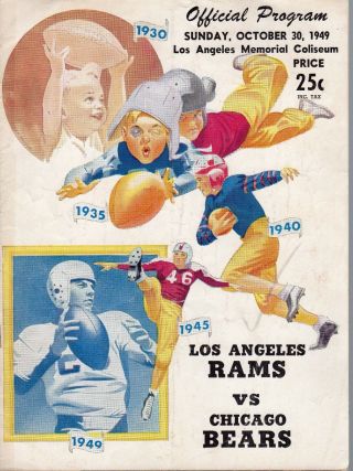 1949 (oct.  30) Nfl Football Program,  Chicago Bears @ Los Angeles Rams Fair
