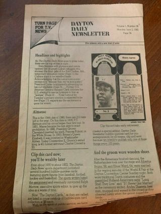 1980 Dayton Daily News Hank Aaron Bubble Gumless Newspaper Ad Card