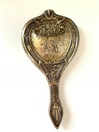 Antique Vtg Art Nouveau Victorian Sterling Silver Hand Mirror 10 " Long 317 Grams