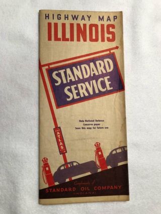 Vintage Early 1940 Standard Oil Gas Station Illinois Highway Road Map Petroliana