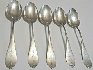 Vintage Sterling Silver Tea Spoons With Small Pattern Set Of 5 Marked W Sterling
