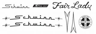 Schwinn Fair Lady Stingray Water Slide Decals Black Text,  Laser Printed