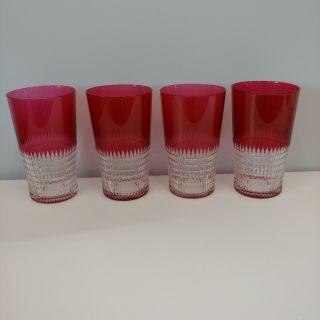 4 Antique Ruby Red Cut To Clear Large Crystal 5.  25 " Large Tumbler Water Glasses