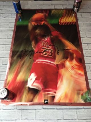 90s Vtg Nike Air Michael Jordan 1991 Poster Og 5 Chicago Bulls Mvp Dunk Ad Sign