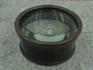 Antique English Brass Map Reader Glass Magnifying Magnifier Desktop Paperweight