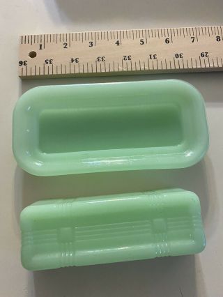 Jade Green Glass Butter Dish - Vintage Country Kitchen Serving Accents