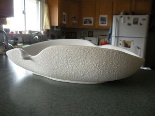 Vintage Mid Century China Craft Pottery c - 511 White Oblong Spatterware Bowl 3