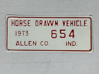 1973 Amish Buggy License Plate Horse Drawn Vehicle Allen County Indiana 654