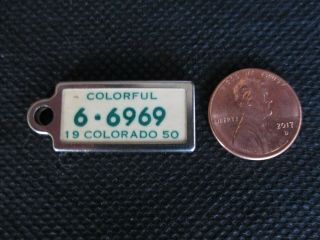 1950 Colorado 6 - 6969 Miniature Dav License Plate Tag Keychain Vintage