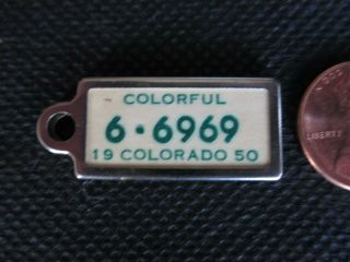 1950 Colorado 6 - 6969 Miniature DAV License Plate Tag Keychain Vintage 3