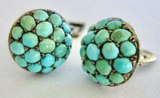 Antique Victorian Turquoise Cufflinks / Buttons To Re - Purpose For Earrings