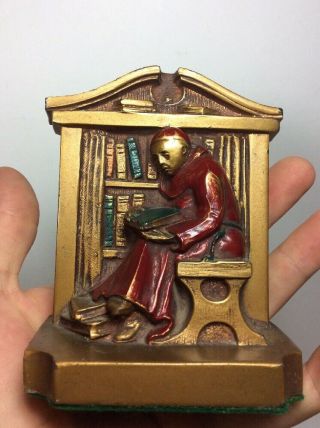 Antique Vtg 1920 LV Aronson Metal Monk Priest ReadingLibrary Books Bookends LVA 2