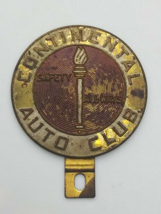 Vintage Continental Auto Club Metal License Plate Topper Badge Safety All - Ways