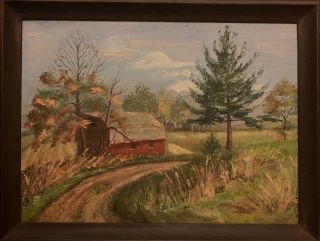 Vintage Oil On Canvas Autumn Landscape Painting Signed Albeach
