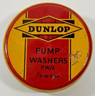 Vintage Dunlop Pump Washers Old Tin Box Made In England Yellow