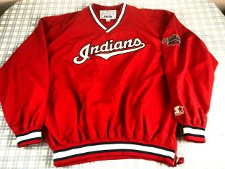 Vtg 90s Cleveland Indians Starter Pullover Windbreaker Red Jacket Mens Xl