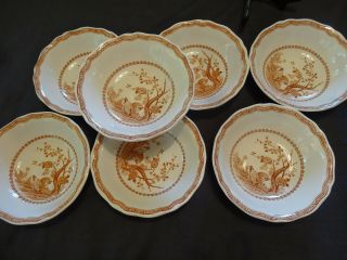 7 Vintage Furnivals Brown Quail Cereal Salad Bowls 6 3/8 Inches