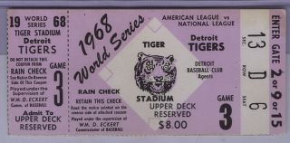1968 World Series Game 3 Ticket Stub Tigers Cardinals At Detroit