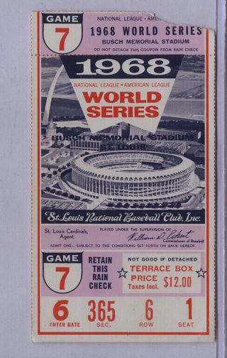 1968 World Series Game 7 Ticket Stub Tigers Cardinals Lolich 3rd Series Win