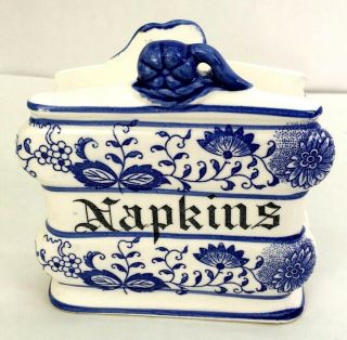 Vintage Delft Blue & White Napkin Holder Porcelain Ceramic Floral Design
