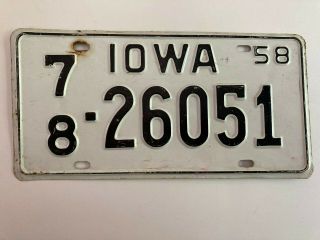 1958 Iowa License Plate All Paint