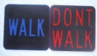 2 - Vintage Signs Walk / Don’t Walk Lenses Traffic Signal Pedestrian 12”x12”