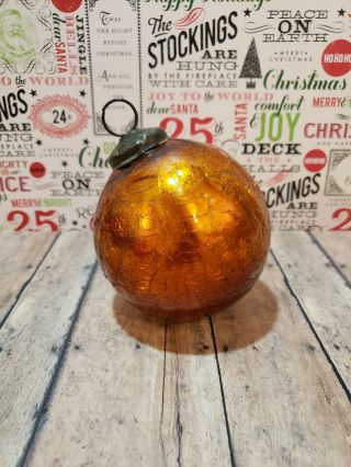 Vintage Kugel Style Orange Tint Crackle Glass Christmas Ornament