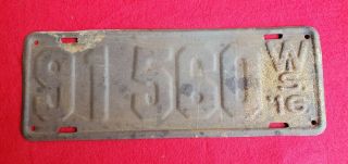 Antique 1916 Wisconsin License Plate