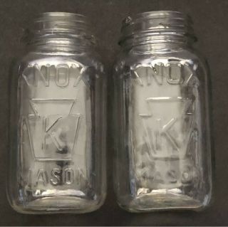 2 Vintage K Keystone Knox Embossed Quart Square Clear Glass Mason Canning Jar