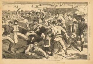 Civil War,  Winslow Homer,  Soldiers Playing Football In Camp,  1889 Antique Print.