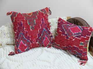 Set - Of 2 Moroccan Berber Pillow,  Vintage Pillow,  Handmade,  Made From Old Rugs