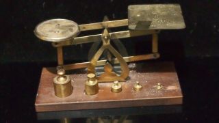 Antique Brass Postal Balance Scale W/original Weights