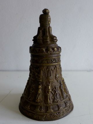A Antique Bronze Table Bell With Divers Figures France 19th.  Century