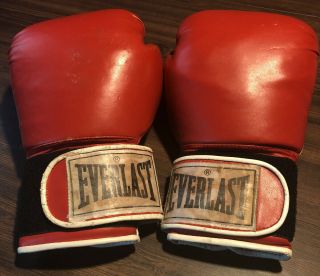 Everlast Boxing Gloves 14 Oz Red & White Training Everlast Boxing Ring Vintage