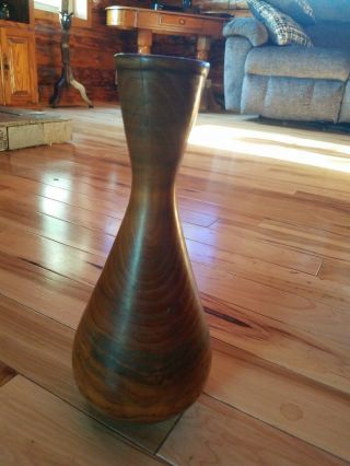 Burl Wood Vase 11 " X 5 " Vintage Turned
