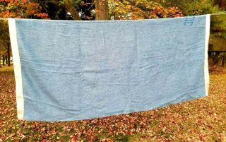 Vintage Blue Wool Blanket Satin Trim 72 X 81 Full Double Warm Satin Trim Worn