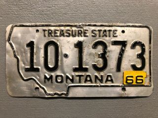 Vintage 1963 Montana License Plate Silver /black Treasure State 10 - 1373 1966 Tab