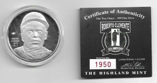 Highland Roberto Clemente.  999 Silver Coin 1 Troy Ounce 1950/2500