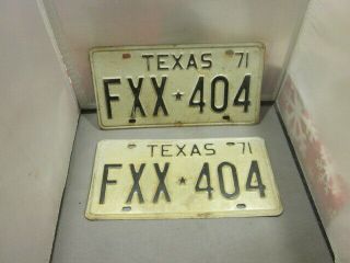 Vintage Set Of 2 Texas 1971 License Plate Fxx - 404