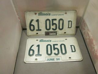 Vintage Set Of 2 Illinois 1998 License Plate 61 050 D Land Of Lincoln
