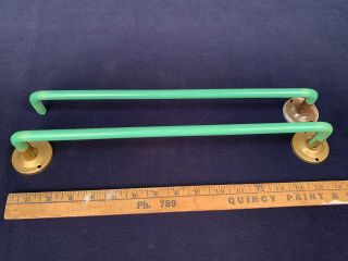 2 Vintage Jadeite Glass Towel Bar Green Rod 15 " With Round Metal Brackets