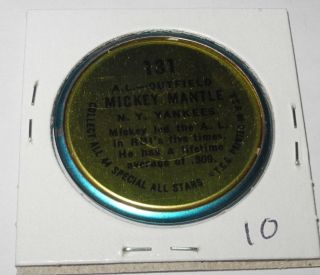 1964 Topps Baseball Coin Pin 131 Mickey Mantle Yankees Right Handed All Star v10 2