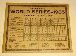 Vintage Baseball World Series 1935 Score Card Detroit Tigers Vs Chicago Cubs
