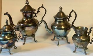 Vtg 4 Piece 1900s Birmingham Silver Bsc Grapes Silver On Copper Tea Coffee Set