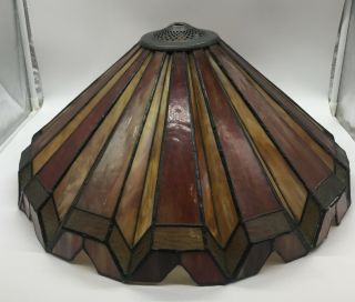 Antique Arts & Crafts Mission Stained Leaded Slag Glass Lamp Shade Red Vtg 19.  5”