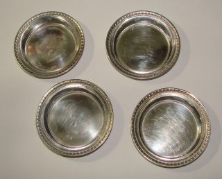 Vintage Sterling Silver Butter Pat Mini Dish Plates Set Of 4 Rope Edge