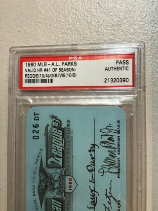 1980 American League Baseball Ticket Pass PSA Authentic Reggie Oglivie HR 41 2