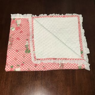 Vtg Handmade Baby Crib Quilt Blanket Prairie Girl Pink Checkered Eyelet 50x43