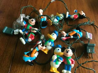 Vintage Disney Mickey Mouse Donald Goofy Christmas Tree Lights String Rubber