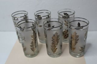6 Vintage Libbey Silver Leaf Frosted Drinking Glasses 5.  25 " 12 Oz Tumblers Mcm